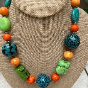 Handmade vintage bead necklace, adjustable 19 - 22”